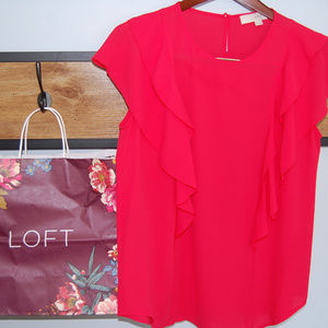 Loft Red Ruffle Blouse (M)
